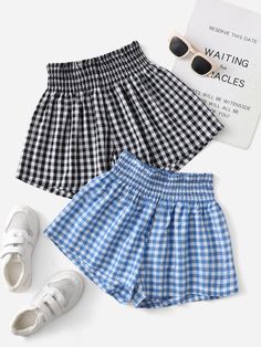 Party Dress Classy, Sleepwear Fashion, Gingham Print, Short Girls, Resort Wear, Fashion Sewing, Summer Girls, Printed Shorts, Gingham