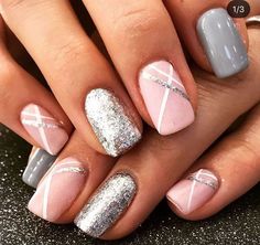 Tendance Vernis : Lekkie zdobienia Diva Nails, Shellac Nails, Dip Powder Nails, Silver Nails, Nail Polishes, Valentine's Day Nails, Powder Nails