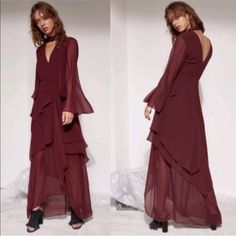 Nwt C/Meo Collective Mahogany Autonomy Long Sleeve Full Length Maxi Dress Women’s Size Xs Mahogany Burgundy Full Length Maxi Dress Neck Tie Invisible Zipper At Centre Back V Neck At Front And Back Partially Lined Asymmetrical Tiered Hemline Zipper Closure Polyester Revolve *Brand New With Tags *Excellent Flawless New Condition *Size Tag Is Marked As Shown In Picture Burgundy Floor-length Dress For Fall, Long Maxi Dress For Fall Cocktail Events, Burgundy Long Sleeve Maxi Dress For Date Night, Chic Burgundy Long Sleeve Maxi Dress, Chic Burgundy Maxi Dress For Fall, Chic Burgundy Maxi Dress For Cocktail, Dress Neck, Dress C, Womens Maxi Dresses