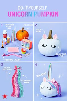 the instructions for how to make a unicorn pumpkin