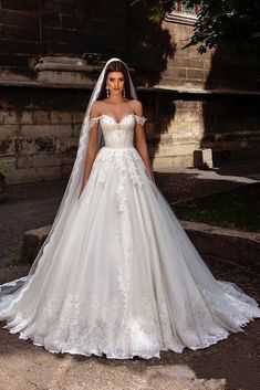 Gorgeous Off Shoulder Sweep Train Lace Up Back Tulle Wedding Dress with Appliques N2376 Tulle Wedding, Tulle Wedding Dress, Cheap Wedding Dress, Chiffon Lace, Dream Wedding Dresses, Appliques, Veil, Bridal Dresses