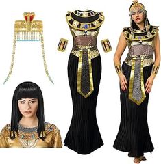 Egyptian Halloween Costume, Wig With Braids, Egyptian Queen Costume, Cleopatra Wig, Golden Headpiece, Queen Headpiece, Egyptian Headpiece, Egypt Dress, Cleopatra Halloween Costume