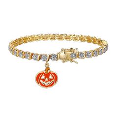 Get into the Halloween spirit with this Sarafina diamond accent pumpkin charm bracelet. Get into the Halloween spirit with this Sarafina diamond accent pumpkin charm bracelet.Click on this JEWELRY & WATCHES GUIDE to learn about fit, styles, materials and more! Length: 7.25 in. Charm size: 21.9 mm x 14.9 mm Nickel free Metal: brass Finish: enameled, polished Packaging: pouchDIAMOND DETAILS Total weight: less than 1/10 ct. Shape: round Setting: pave Gemstones may have been treated to enhance their Adjustable Gold Bracelets For Halloween, Halloween Bracelet Jewelry Gift, Halloween Charm Bracelet Gift, Halloween Gift Charm Bracelet, Pumpkin Bracelet, Pumpkin Jewelry, Halloween Spirit, Hallows Eve, Spirit Halloween