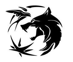 a black and white silhouette of a wolf's head in the shape of a circle