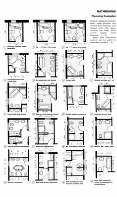 the floor plan for a bathroom and bedroom in one room, with different layouts