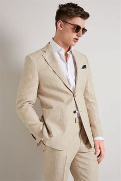 Beige Suits For Men, Linen Wedding, Dinner Suit, Beach Suit, Wedding Suits Groom