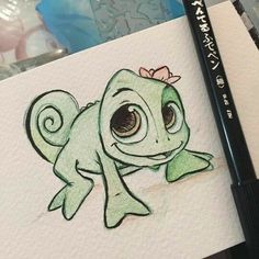 a drawing of a frog with a flower in its hair