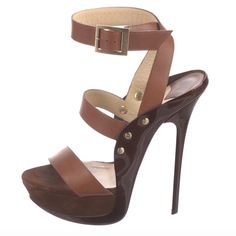 Jimmy Choo Leather Stiletto Heels With Platform In Color Brown. Steps And Buckle Closure At Ankles. This Style Typically Runs A Full Size Small Size: 37.5 Condition: Great Condition! Heels: 5.75'' Platforms:1.75'' Heels With Platform, Jimmy Choo Shoes, Heels Shoes, High Heel Shoes, Jimmy Choo, Shoes Women Heels, Stiletto Heels, Open Toe, Shoes Heels