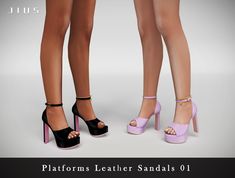 two women's legs with high heels and sandals on the bottom one is pink, the other is black