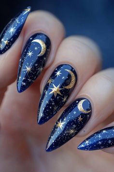 Embrace your inner witch with these spellbinding nail designs! From celestial moons to mystical symbols, these witchy nails will cast a charm on your fingertips. #witchynails #nailart #mysticnails Mystic Nails, Cosmic Nails, Modern Mystic, Navy Nails, Witch Nails, Witchy Nails, Moon Nails, Goth Nails, Halloween Nail Designs