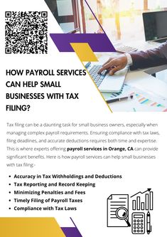 a flyer for tax services with an image of a person working on a laptop