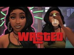 an animated woman drinking from a cup with the words wasted in front of her face