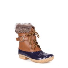 Splash through wet weather without any worry. Faux sherpa fleece lining keeps you nice and warm, and the no-slip treads in outsoles will keep you on your feet. Size: 6.5. Color: Blue. Gender: female. Age Group: adult. Material: lace. Brown Weatherproof Rain Boots For Winter, Winter Weatherproof Brown Rain Boots, Brown Weatherproof Winter Rain Boots, Leather Winter Rain Boots, Blue Winter Rain Boots With Round Toe, Waterproof Blue Boots For Fall, Blue Waterproof Boots For Fall, Blue Winter Boots For Outdoor Activities, Blue Winter Boots For Outdoor