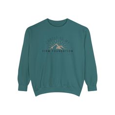 Christ Is My Firm Foundation Christian Comfort Colors sweatshirt. WE LOVE COMFORT COLORS TEES! We are confident that you will too! Comfort Color tees are garment dyed which won't fade or wash out. Direct or reactive dyes create pure intense colors that don't fade out.  The dye fully saturates the fibers of the fabric, so that if you were to cut a fiber in half, you would see color all the way through.  These garrment dyed tees are made with 100% with ring-spun cotton. Each Comfort Colors Tee Shirt is made using 100% US cotton that is ethically grown and harvested. This Christian tee shirt is so soft and comfortable with a relaxed fit that is so cozy. It is sure to become your favorite tee shirt.  They will never lose their shape: The double-needle stitching throughout the tee makes it high Comfortable Long Sleeve Slogan T-shirt, Inspirational Crew Neck Tops With Letter Print, Relaxed Fit Inspirational Slogan Tops, Inspirational Relaxed Fit Tops With Slogan, Inspirational Slogan Tops With Relaxed Fit, Comfortable Long Sleeve Tops With Text Print, Inspirational Text Print Sweatshirt With Relaxed Fit, Inspirational Crew Neck Sweatshirt In Relaxed Fit, Inspirational Slogan Sweatshirt In Relaxed Fit