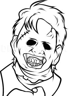 a black and white drawing of a creepy man