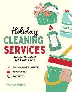 an advertisement for cleaning services with various items