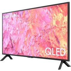 the samsung qled tv is shown in black and pink paint on it's screen