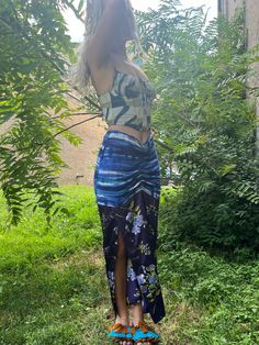 One of a Kind Size Medium Elastic waistband Elastic ruching Cotton stretch fabric Model is 5’8, 32A Bust, Waist 26, Hips 38.5 Sizing Measurements in Inches Below Waist 26-32”, Hips 38-50”, Length 35” Up-cycled from a shirt and a kimono *Hand Wash Spring Hippie Patchwork Maxi Skirt, Hippie Cotton Patchwork Maxi Skirt, Multicolor Maxi-length Bottoms With Elastic Waistband, Hippie Tie-dye Skirt For Festival, Bohemian Tie-dye Spring Maxi Skirt, Sunglasses Sale, Stretch Fabric, Maxi Skirt, Size Medium