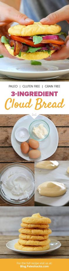 an advertisement for the 3 ingredient cloud bread