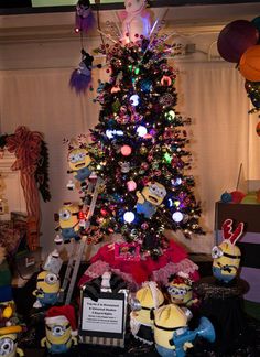 a christmas tree decorated with minion decorations