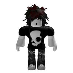 a cartoon character with black hair and a skull on his shirt