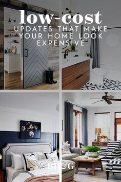 a collage of photos with the words low cost updates that make your home look expensive