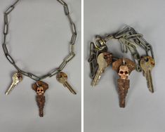 A postapoc style necklace, made with the use of authentic rusted keys, a tiny cast human skull and a distressed chain. It's a perfect piece to add to any post-apocalyptic costume! Feel free to contact for custom orders! We would be more than happy to help you to implement your dreams! More clothes: https://www.etsy.com/shop/WastedCouture?section_id=18024503&ref=shopsection_leftnav_1 More accessories: https://www.etsy.com/shop/WastedCouture?section_id=18025607&ref=shopsection_leftnav_2 Wear if you dare! --------------------------------------------------------------------- Wasted - Wasted Couture - WastedCouture Apocalypse Accessories, Apocalypse Jewelry, Apocalyptic Accessories, Post Apocalyptic Accessories, Post Apocalyptic Outfit, Rusty Chain, Apocalyptic Costume, Zombie Clothes, Grunge Necklace