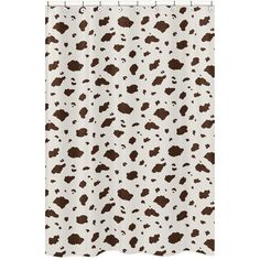 a shower curtain with brown and white spots on the outside, in front of a white background