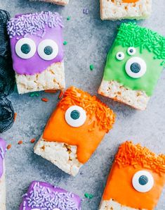 halloween rice krispy treats with eyes on them