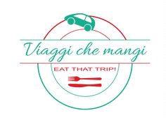 the logo for viaggi che mangi eat that trip, with a fork and knife