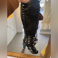 Anne Michelle Caged Lace-Up Knee High Boots Black Knee High Boots, Lace Up Boots, Knee High Boots, High Boots, Shoe Laces, Knee High, Lace Up, Women Shoes, Boots