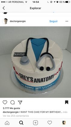 a cake with a stethoscope on top of it that says grey's anatomy