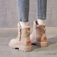 Lasaky - Title: Northeast Thickened and Insulated Martin Boots for Winter with Platform, Leather and Fur. Rough Heels, Hiking Fashion, Trending Boots, Warm Boots, Favorite Boots, Leather Sandals Flat, Winter Snow Boots, Martin Boots, Comfortable Flats