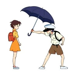 two people with backpacks, one holding an umbrella and the other carrying a backpack