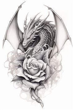 a dragon and rose tattoo design