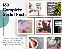 a series of social posts with images and text on them, including women doing yoga