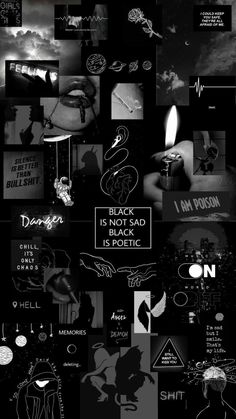 black and white collage with different types of logos on it, including the words