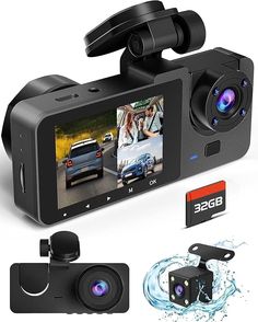 an image of a car dvr camera with two cameras attached to the front and back