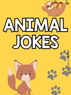 an animal jokes book cover with a cartoon fox and slotty on the tree branch