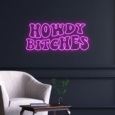 Howdy bitches neon sign, Howdy sign, western led sign, North American greeting neon light, cowboy party decor led light, Howdy bitches sign Let us light up your life with quality LED neon signs for home, business, weddings, events, & more. Take a business logo, song lyrics, a kid's name, or even the shape of your dog, & neon-ify it! We are helping make art accessible with easy-to-design, stylish neon lights. Get creative and design your own neon sign. Your name, motto you live by, your business Western Neon Sign Wallpaper, Led Sign Apartment, Funny Led Signs, Funny Neon Signs Quotes, Western Neon Signs, Funny Neon Signs, Neon Sign Living Room, Cowboy Party Decor, Retro Neon Signs