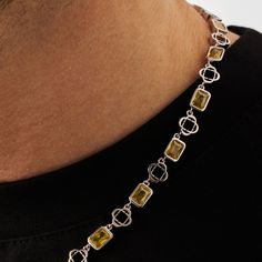 Renowned as a powerful source of abundance and positivity, the Yellow Citrine Necklace is CRAFTD with premium radiant cut gemstones and connected by Silver Clovers. Encased within a secure bezel setting, the gems' beveled edges not only deepen their vibrant amber color but also enhance durability. Unique coupled links ensure a seamless neckline fit, while our classic CD clasp and scratch-proof plating present the hallmarks of a piece that’s truly #CRAFTDToLast. Length: 19.5"Stone Size: 6mm Inclu Sterling Silver Rectangular Jewelry For May Birthstone, Silver Jewelry With Polished Rectangular Stone, Silver Jewelry With Rectangular Stone And Polished Finish, Citrine Gemstone Jewelry For May Birthstone, Modern Silver Jewelry For May Birthstone, White Gold Sterling Silver Jewelry With Rectangular Stone, Silver Citrine Jewelry With Stones, Silver Jewelry With Citrine Stones, Modern White Gold Jewelry With Citrine