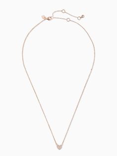 the finishing touch to your outfit. and the reason for all the oohs and aahs. | Kate Spade Yours Truly Pave Heart Mini Pendant, Clear/Rose Gold Rose Gold Metal Heart Necklace For Mother's Day, Elegant Rose Gold Heart Necklace, Rose Gold Heart Pendant Necklace For Party, Rose Gold Heart Charm Jewelry For Party, Elegant Rose Gold Heart Necklace With Adjustable Chain, Party Rose Gold Jewelry With Heart Charm, Party Rose Gold Heart Charm Jewelry, Elegant Kate Spade Necklace With Adjustable Chain, Elegant Kate Spade Necklace Gift