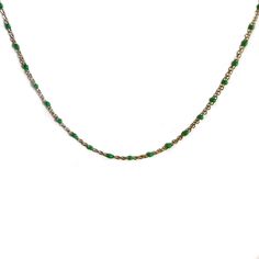 The handcrafted Green Beaded Chain Layering Necklace is simple, understated and comfortable making it great for everyday wear. Looks great layered with your TL favorites or all alone! Features Available in 14k Gold Filled Handcrafted 16 in. chain Please note: all items are handmade to order unless noted as 'Ready To Ship' in the product name. Please allow up to 5-10 business days for your piece to be made and an additional 2-5 business days for shipping. Yellow Gold Beaded Necklaces For Everyday, Yellow Gold Necklaces With Tiny Beads For Everyday, Dainty Single Strand Beaded Necklace For Everyday, Everyday Necklaces With Round Beads And Chain, Dainty Necklace With Round Beads Chain, Minimalist Jewelry With Round Beads Chain, Green Jewelry With Delicate Chain For Layering, Green Delicate Chain Jewelry For Everyday, Dainty Everyday Beaded Necklaces