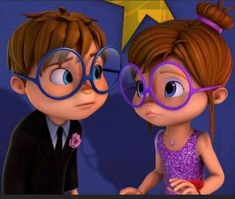 a cartoon character with glasses talking to another character