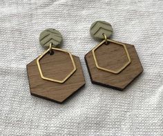 the wooden earrings are made with wood and brass