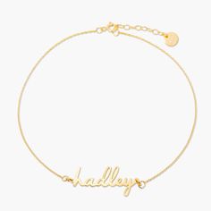 Introducing the Nella Nameplate Anklet: a beautiful and personalized anklet that will make you feel like a million bucks. Enjoy the freedom of making a one-of-a-kind statement that truly reflects you. Are you ready to stand out and make a statement? Get your Nella Nameplate Anklet today. Available in sterling silver, 18k gold plated or 18k rose gold plated silver Nameplate size: 1/4" tall, length varies 10" cable chain with 1" extender Spring ring closure Protected with an anti-tarnish barrier This is a lowercase only font, uppercase letters entered will be produced as lowercase This item is FINAL SALE and ships 3-5 business days from the order date SKU: BYA1015 Name Anklet, Tennis Jewelry, Monogram Initials, Gold Plated Silver, Birthstone Jewelry, Turquoise Jewelry, Name Plate, 18k Rose Gold, Spring Rings