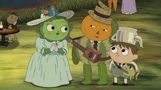 an animated scene with people dressed in costumes