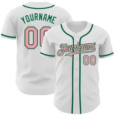 Custom White Medium Pink-Kelly Green Authentic Baseball Jersey