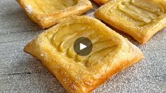 1.3M views · 11K reactions | Upside Down Apple Pastries 😍 | Upside Down Apple Pastries 😍

Something fruity for the first day of 2025, Happy New Year everyone 💖 I love these upside-down apple pastries they are so... | By Fitwaffle | Upside down apple pastries are
so delicious and they're so easy to make. Thinly slice one
apple then slice ready roll puff pastry in six pieces.
Drizzle honey onto a lined baking tray and smooth it out
then place the apple on top. Drizzle over more honey to help
the pastry stick then place the puff pastry on top and press it
down gently around the apple. Brush with egg wash and bake in
the oven for about 12 minutes or until golden brown and
puffed. Use a spatula to get underneath the sticky pastry
and flip them over. Dust with icing sugar and that's it.
They'