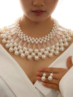 1pc Fashionable & Elegant Braided Pearl Necklace And 1 Pair Of Pearl Earrings Women's Jewelry Set White         Women Fashion Jewelry, size features are:Bust: ,Length: ,Sleeve Length: White Pearl Jewelry, Pearl Bag, Women's Jewelry Sets, Beaded Purses, Watches Women Fashion, Fancy Jewelry, Bohemian Fashion, Bead Jewellery, Fabric Jewelry